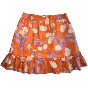 Rachel Zoe Orange Linen Floral Print Flowy A-Line Ruffled Skirt NWT SIZE LARGE